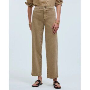 Madewell Emmett Wide-Leg Crop Pants Welt Pocket Comfort Stretch Brown Petite 30